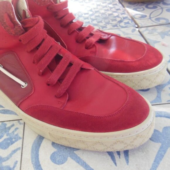 GUCCI Men\'s Red Leather Suede Hi High Top Sneakers 309520 Size 10.5 main image 6